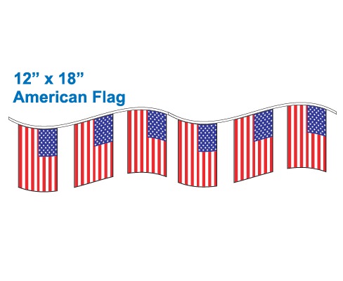 12 x 18 Supreme Cloth American Flag Stringers 60' Length - Auto