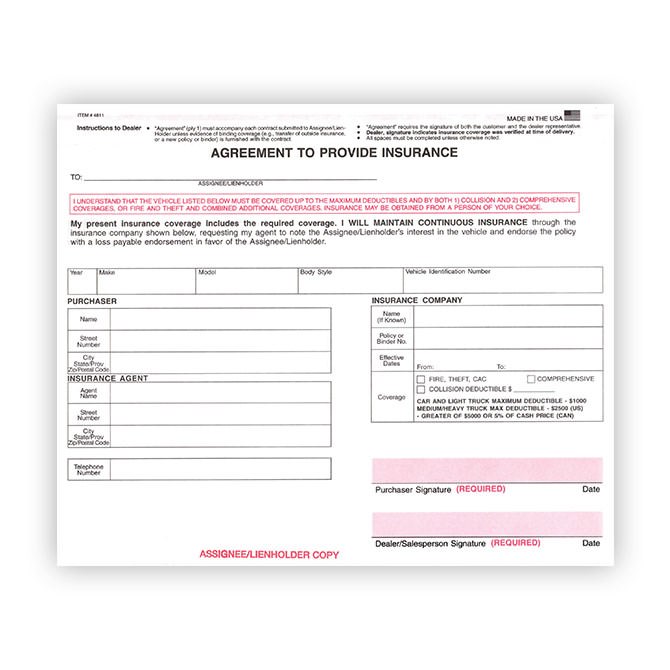 assignment and agreement form motor insurance