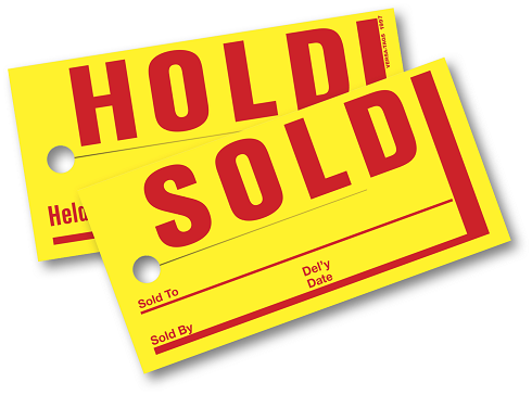 100 Pack 280-sh Red/Yellow "Hold Sold" Mirror Hang Tags 